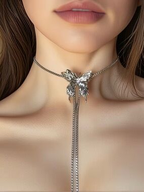 NEW! Silver Butterfly Choker Necklace. Adjustable Multi chain: Waist, Arm chain